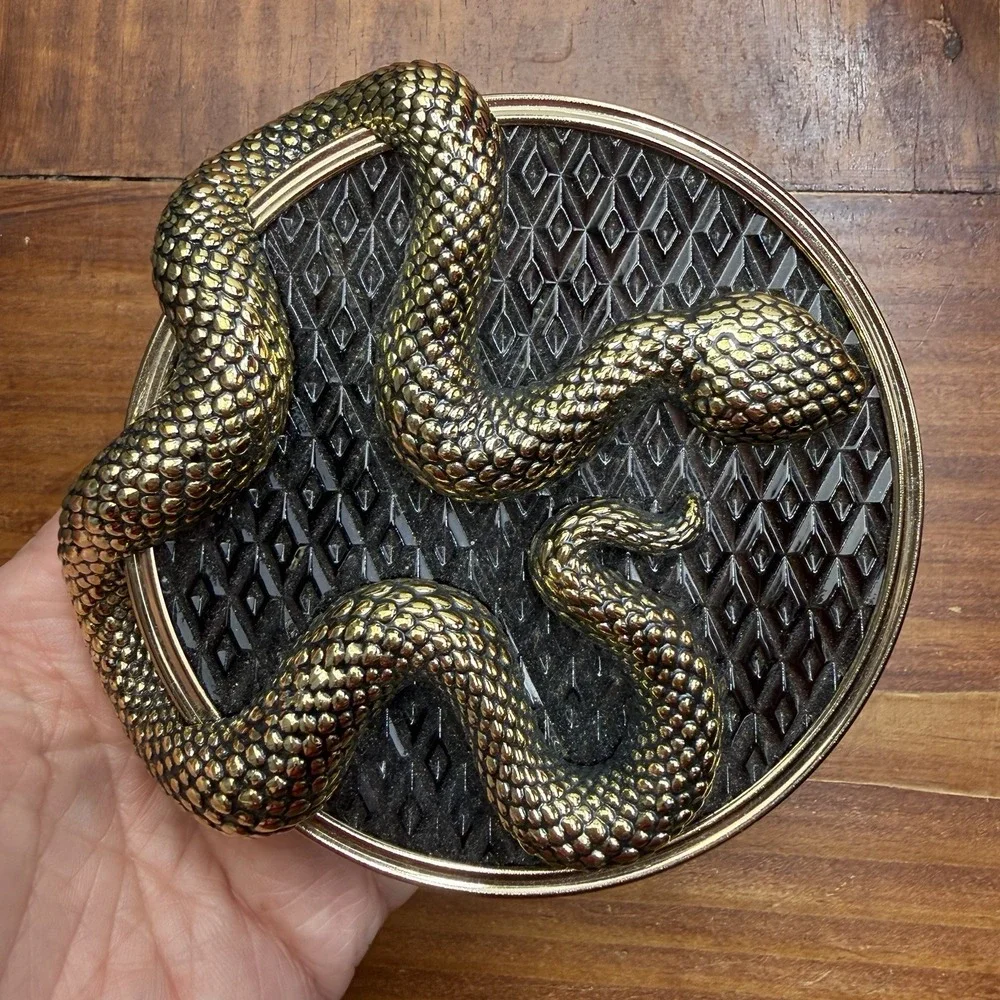 Bath & Body Works Gold Snake Black Glass Halloween 3-Wick Candle Lid - LID ONLY